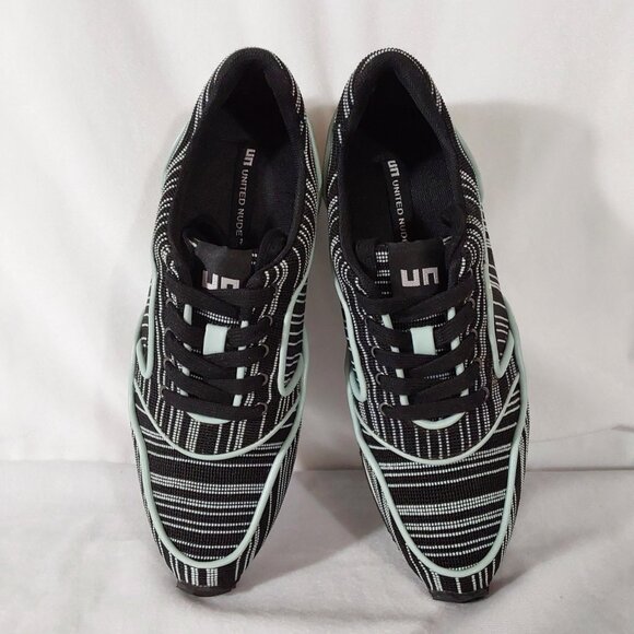 NWOT! United Nude "Runner" Tie Sneakers Black w Green Stripes - 39 (8) - Picture 7 of 9